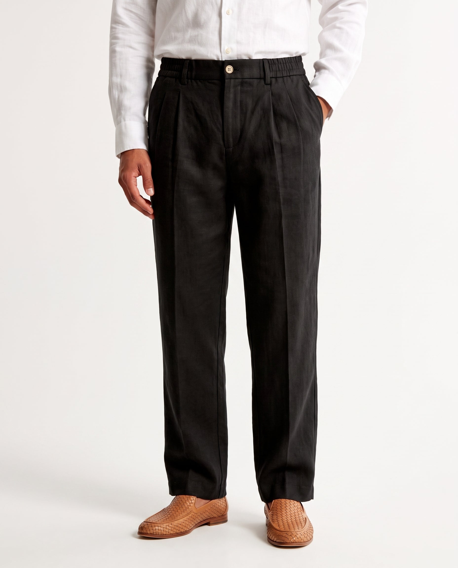 Procida Elastic-Waist Linen Trouser - Black
