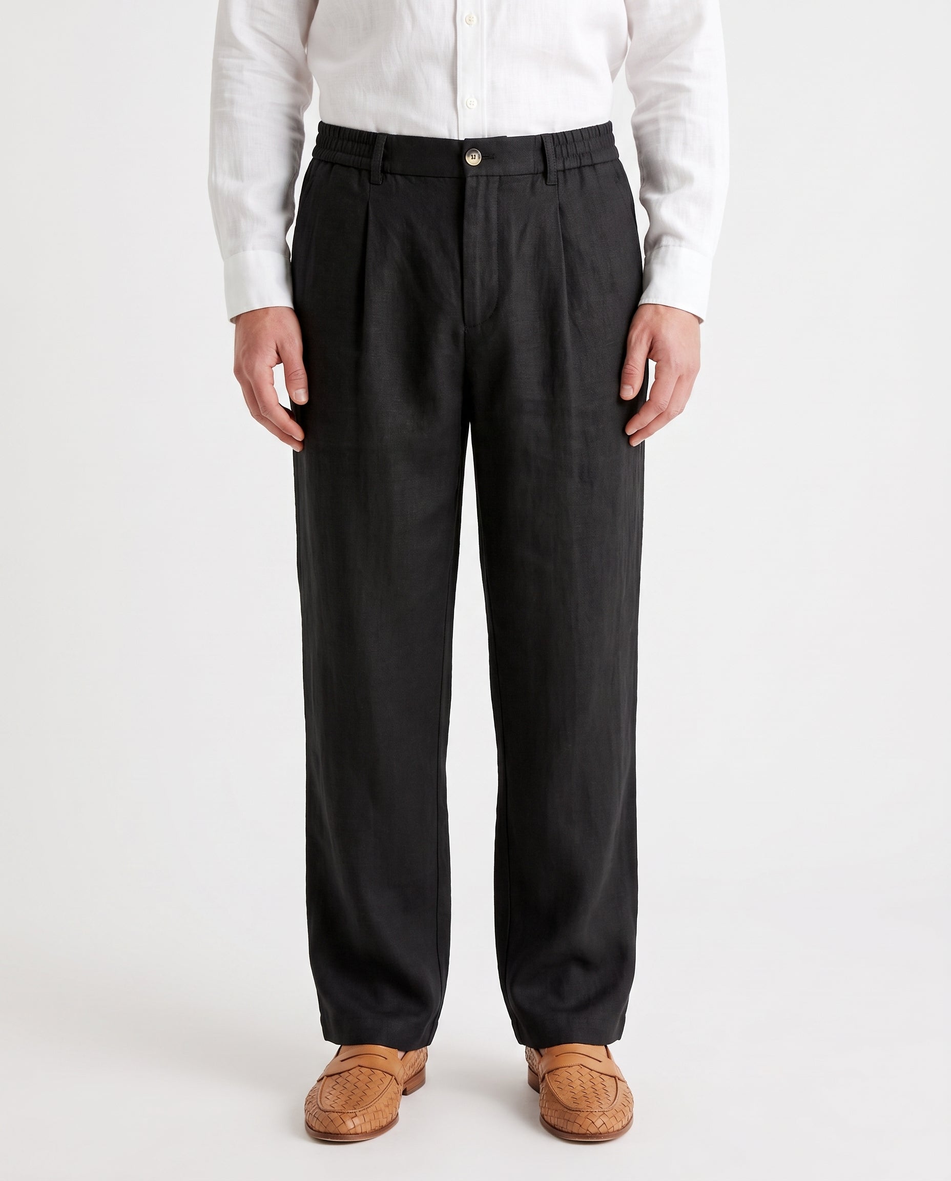 Procida Elastic-Waist Linen Trouser - Black