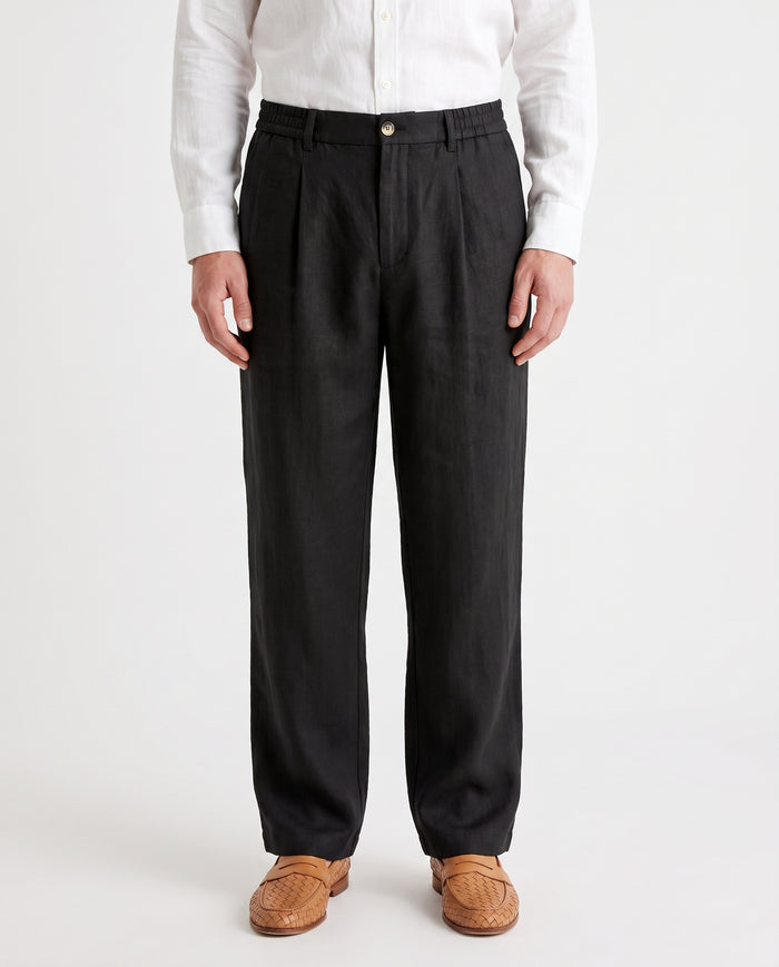 Procida Elastic-Waist Linen Trouser - Black