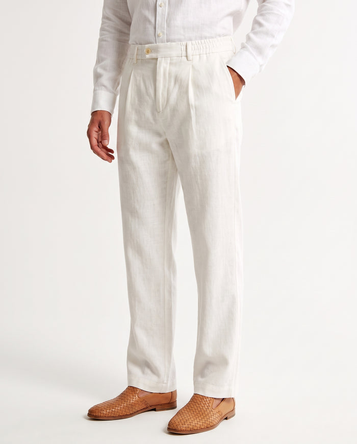 Procida Elastic-Waist Linen Trouser - White