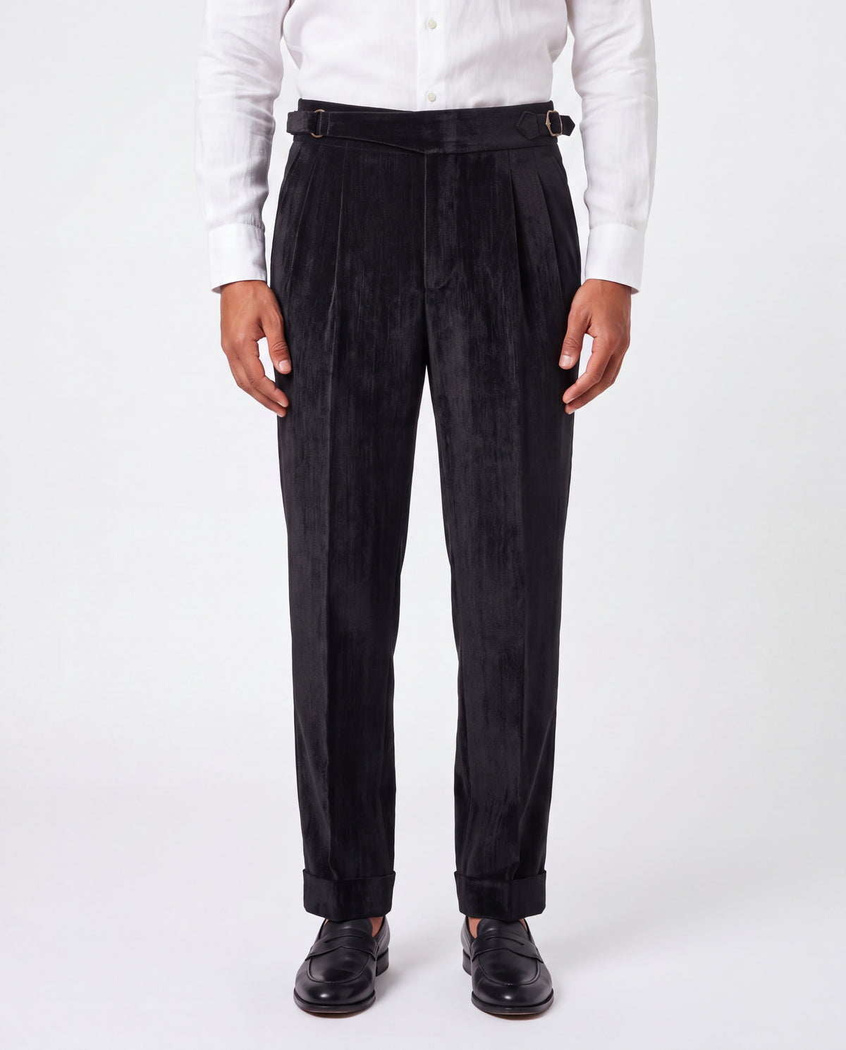 Venezia Pleated Velvet Gurkha Pants - Black