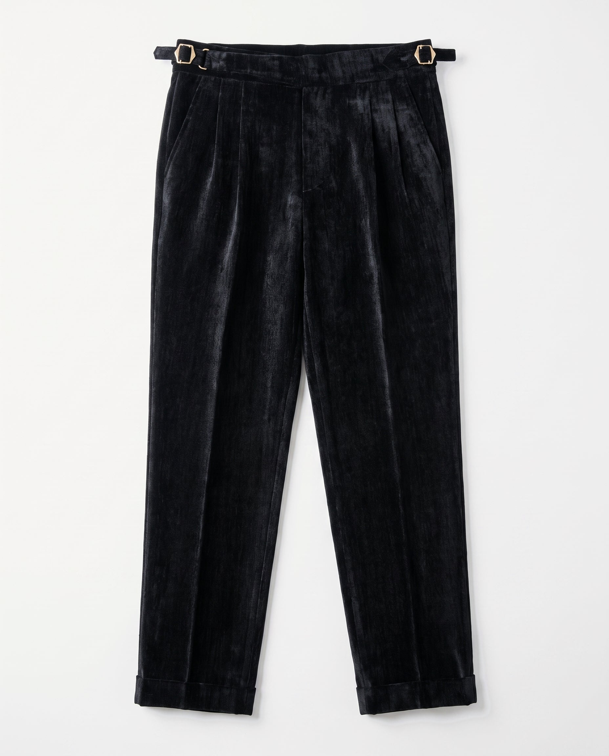 Venezia Pleated Velvet Gurkha Trouser - Black