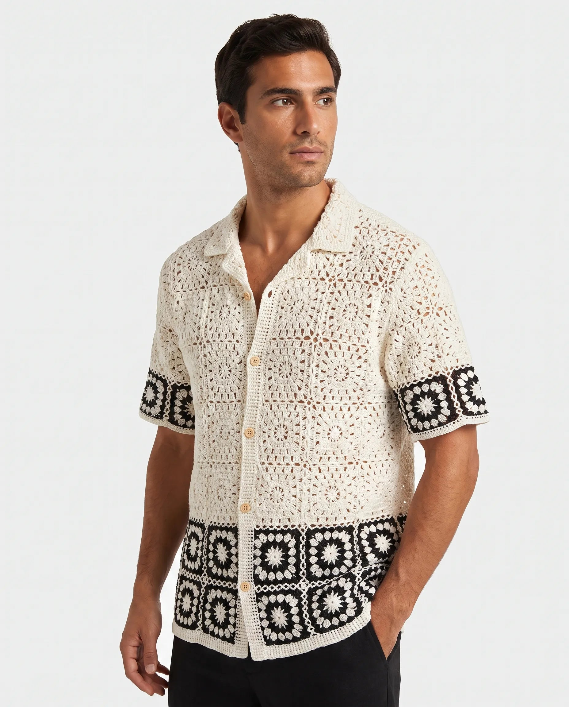 Granny Square Gehaakte Blouse, Wit