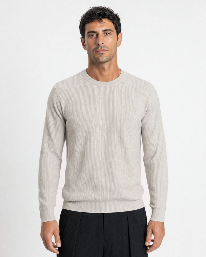 Verona Ribbed Mid-Weight Knit Crew - Beige