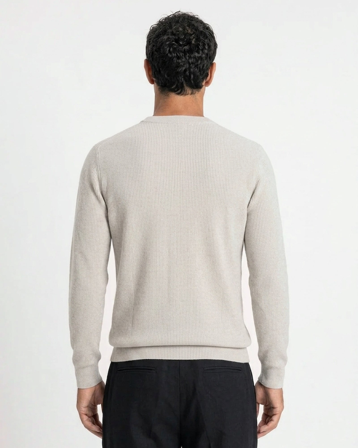 Verona Ribbed Mid-Weight Knit Crew - Beige