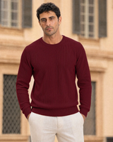 Verona Ribbed Mid-Weight Knit Crew - Burgundy view 2