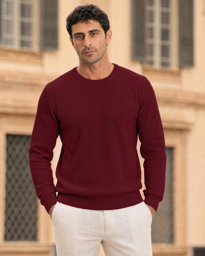 Verona Ribbed Mid-Weight Knit Crew - Burgundy