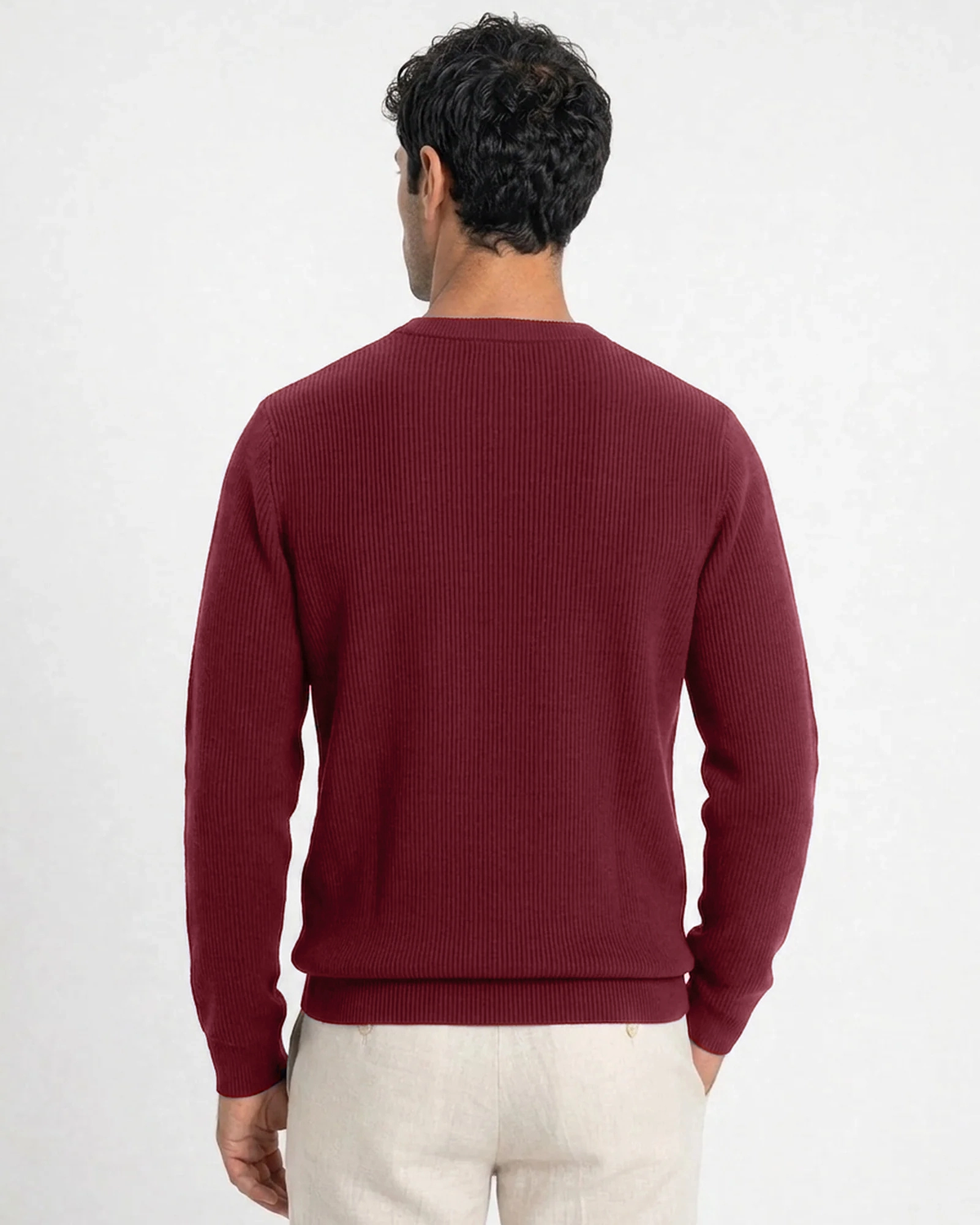 Verona Ribbed Mid-Weight Knit Crew - Burgundy