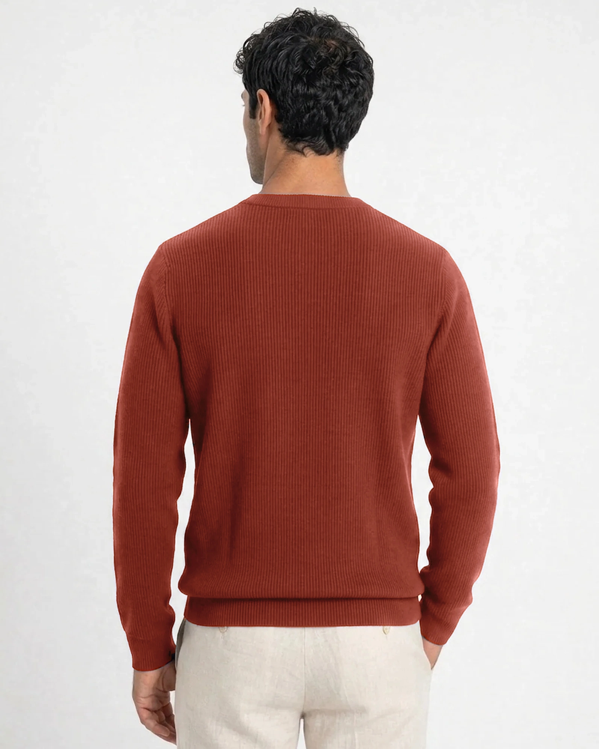 Verona Ribbed Mid-Weight Knit Crew - Rust