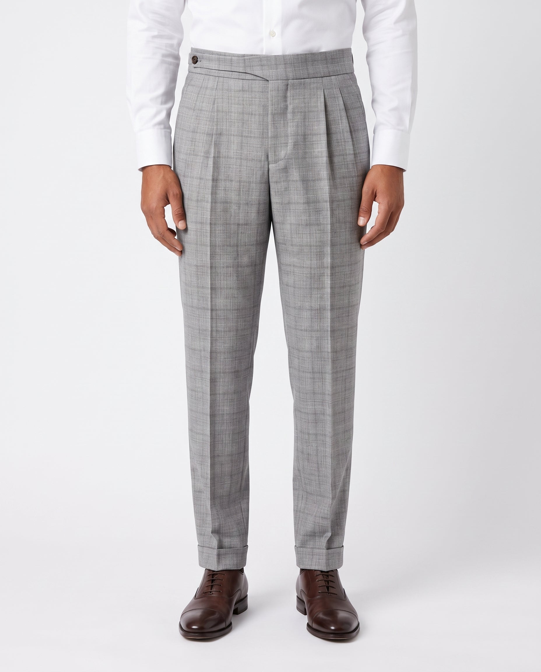 Capri Pleated Side-Tab Trouser - Grey Check