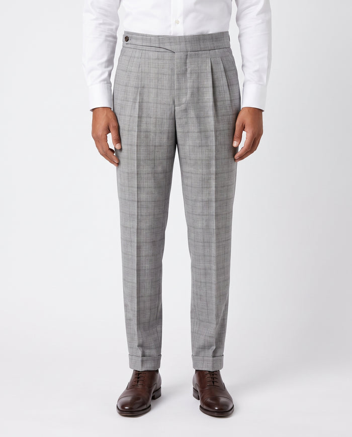 Capri Pleated Side-Tab Trouser - Grey Check