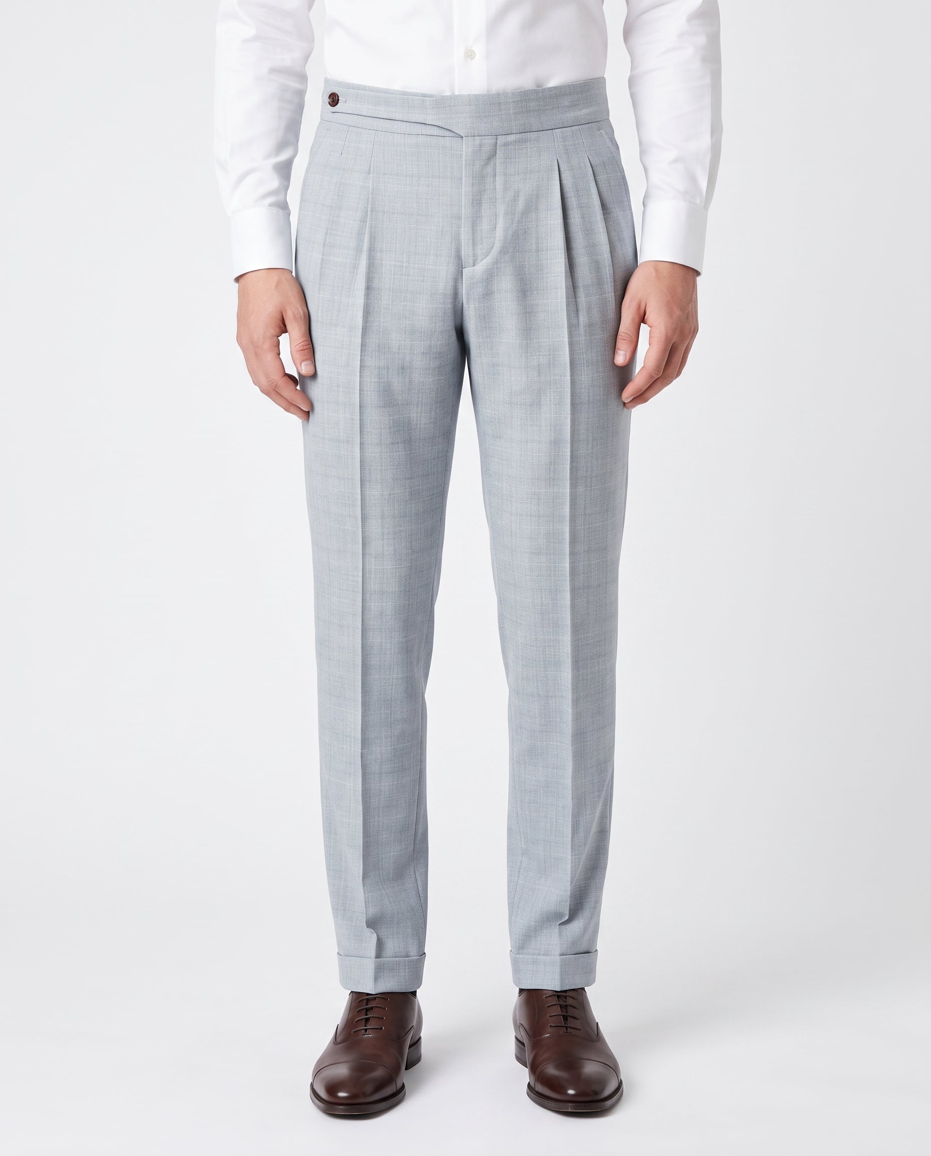 Capri Pleated Side-Tab Trouser - Light Silver Grey