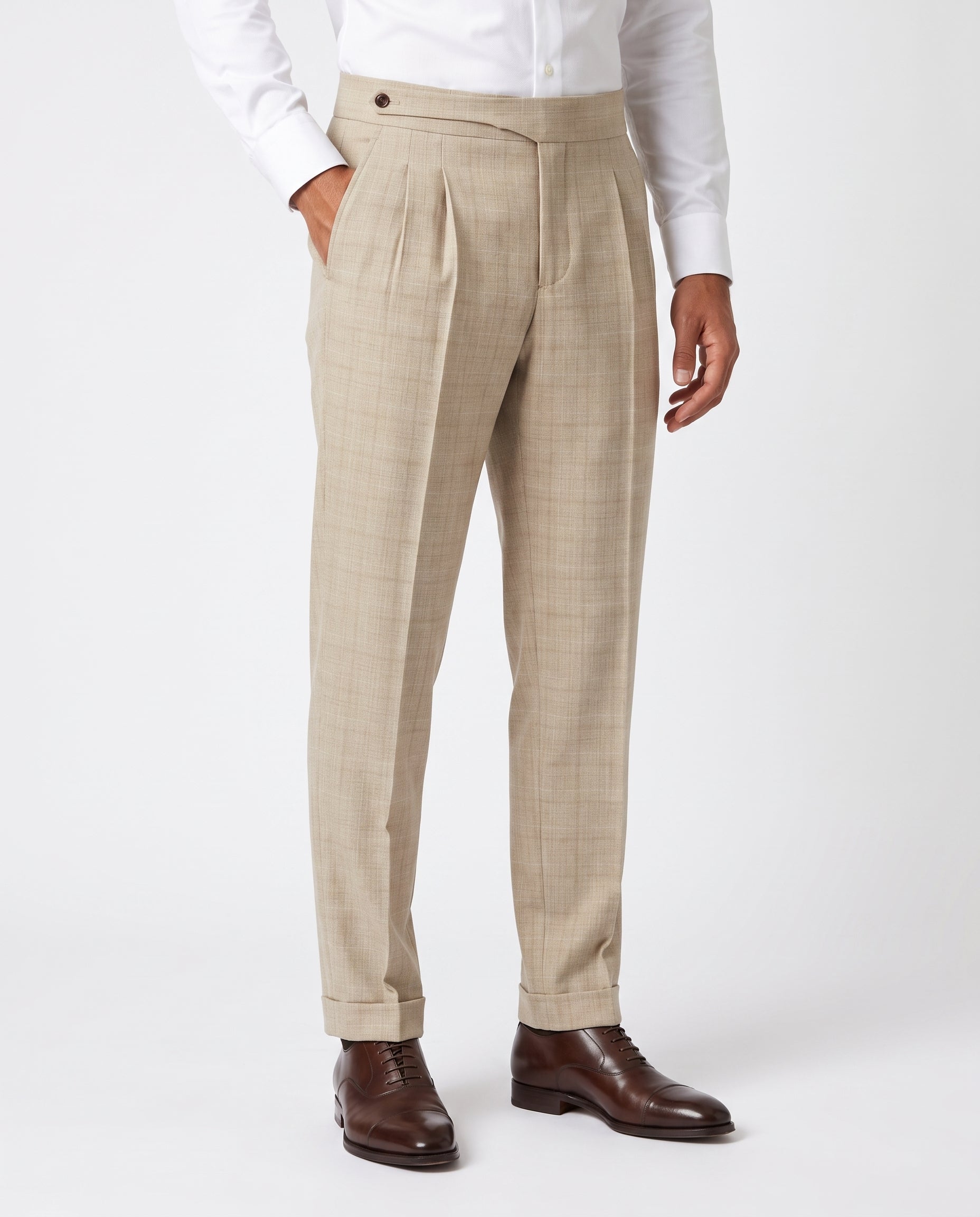 Capri Pleated Side-Tab Trouser - Oatmeal