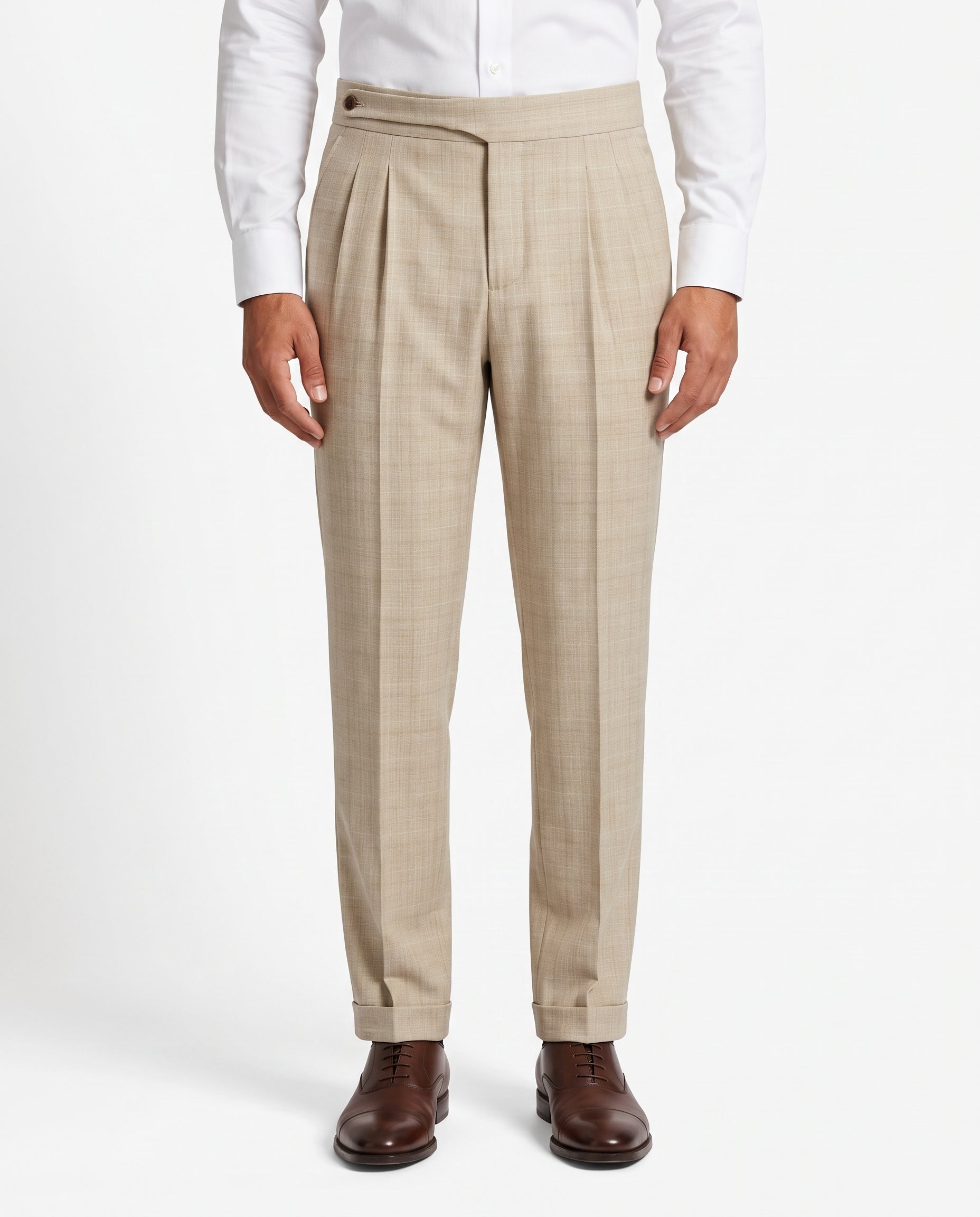 Capri Pleated Side-Tab Trouser - Oatmeal