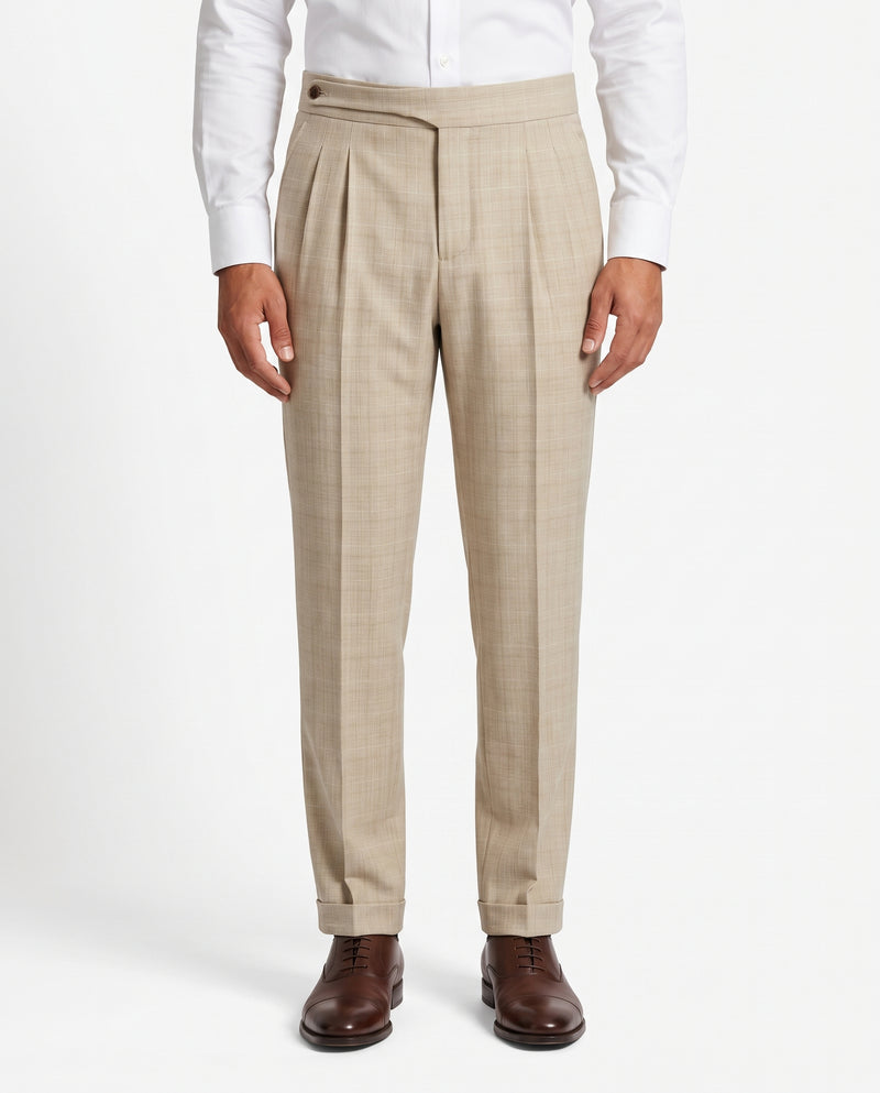 Capri Pleated Side-Tab Trouser - Oatmeal