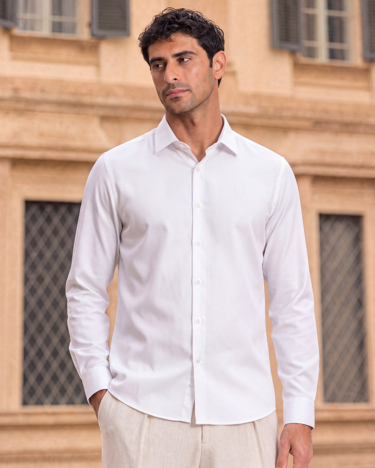 Fermo Non-Iron Stretch Long Sleeve Shirt - White