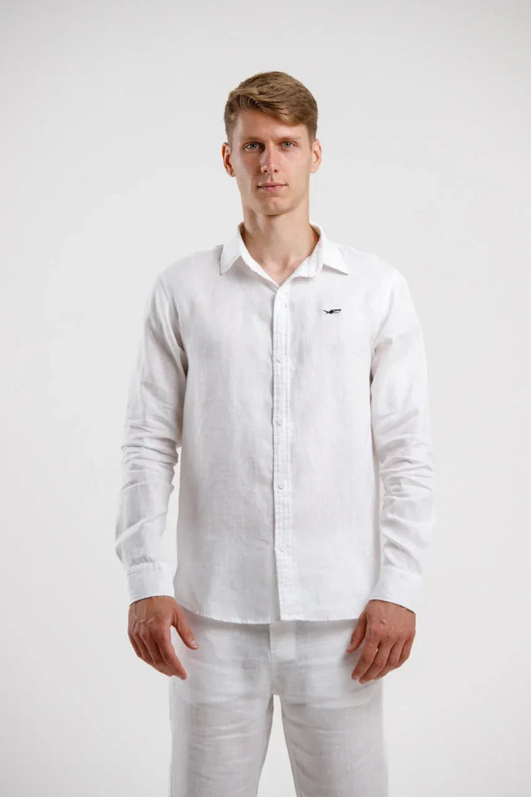 Pure Linen Long Sleeve Shirt - White - Squalo Roma, image 1 of 3